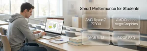 لپ تاپ دانشجویی اچ پی مدل fc0120nia با رم 16 گیگابایت و پردازنده Ryzen 7